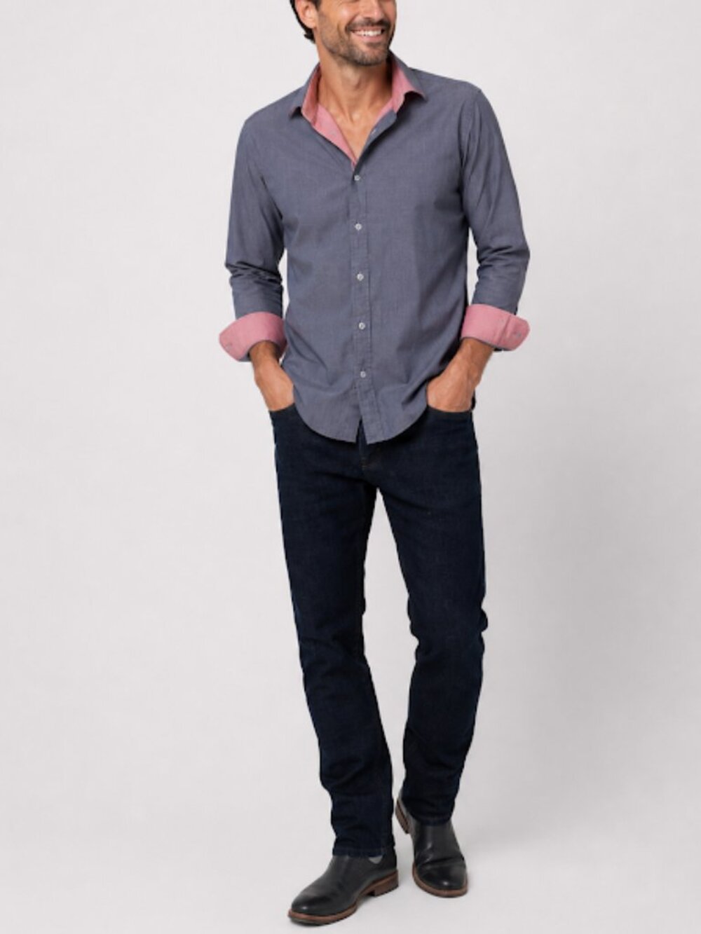 Bugatchi Men’s Shaped Fit Button-Down Shirt – Blue & Red Size Medium